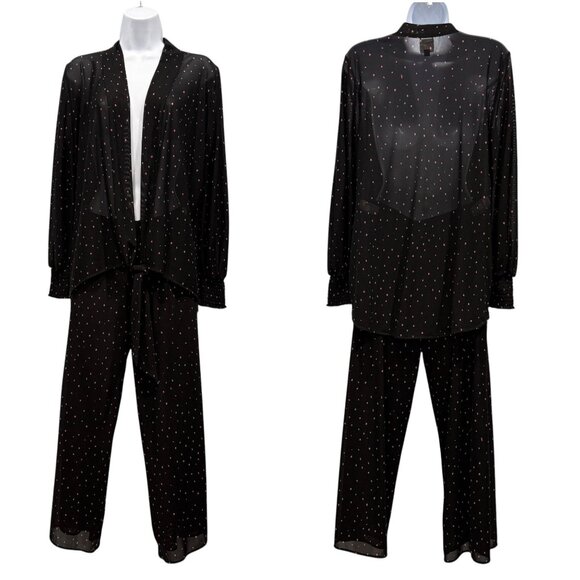 Cabi 2 Pc Wide Leg Crop Pants Set Impetuous Black Pink Micro Dot Retro Size S - Picture 2 of 14
